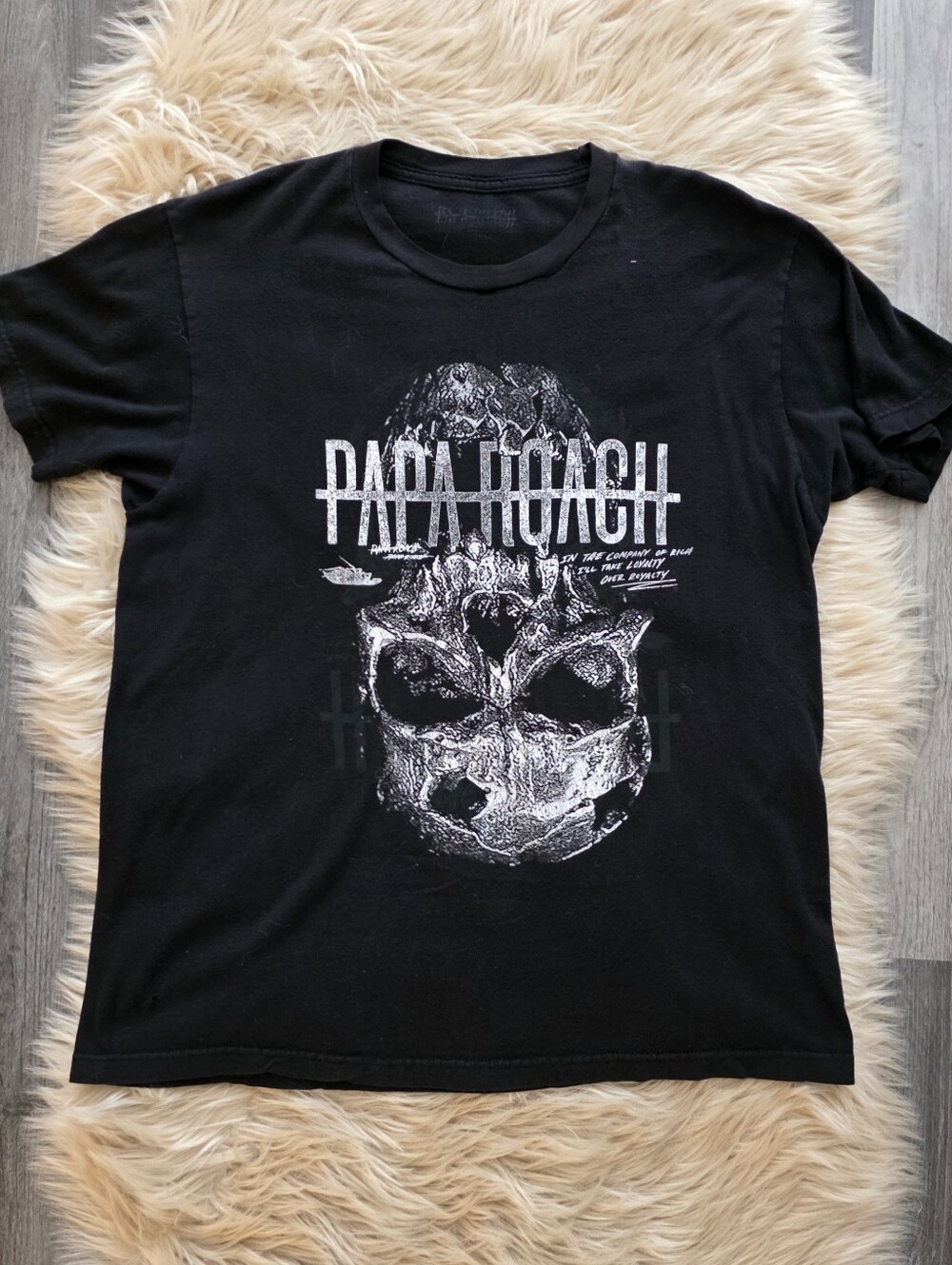 Papa Roach Loyalty Black Graphic Tee with White Skull Design Unisex Medium